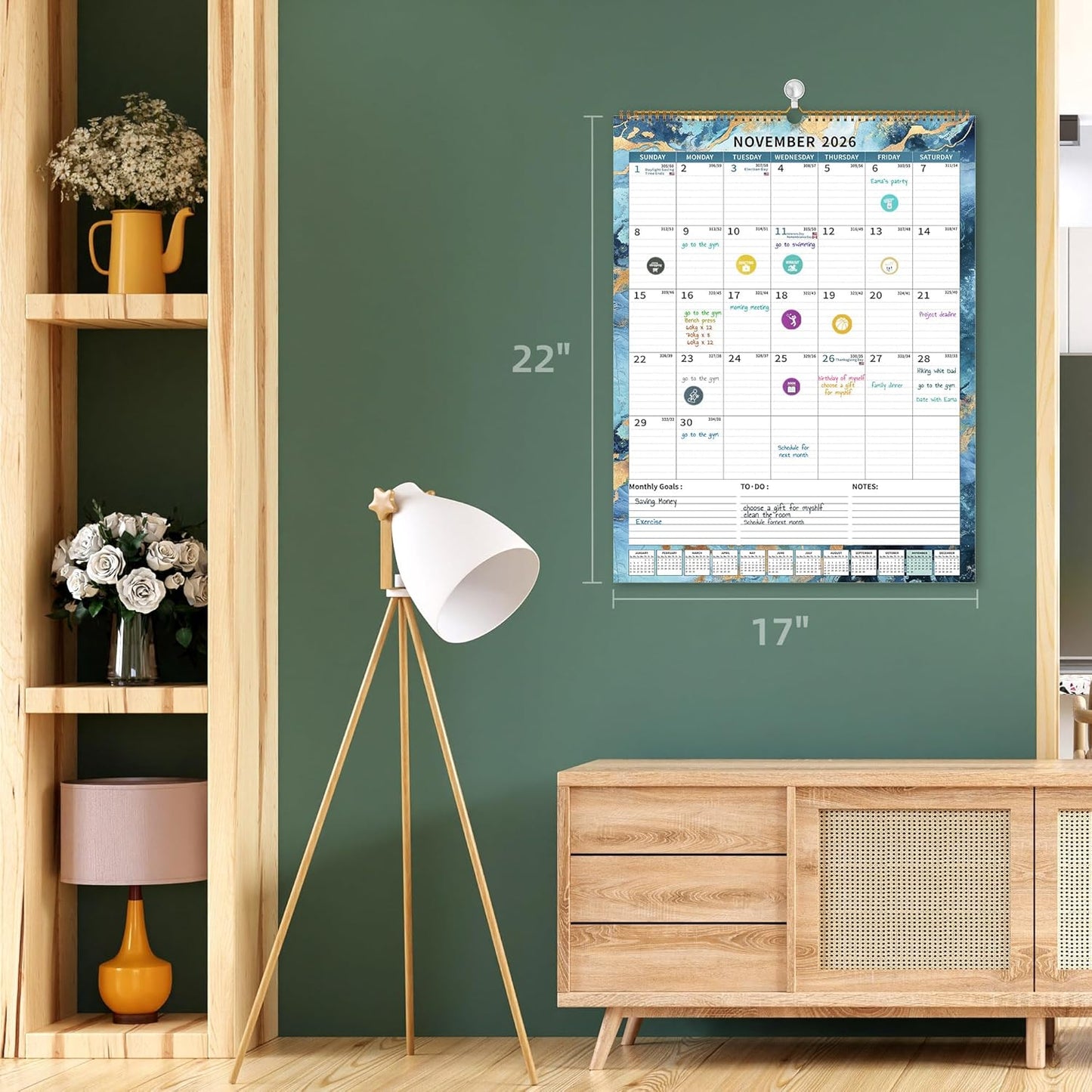 2025 Calendar, Wall Calendar 2025-2026 (17"x22") with Lines, Monthly Calendar from Jul 2025 to Dec 2026, 18 Month Vertical Large Monthly Family Calendar 2026 for Wall, Calendario 2026