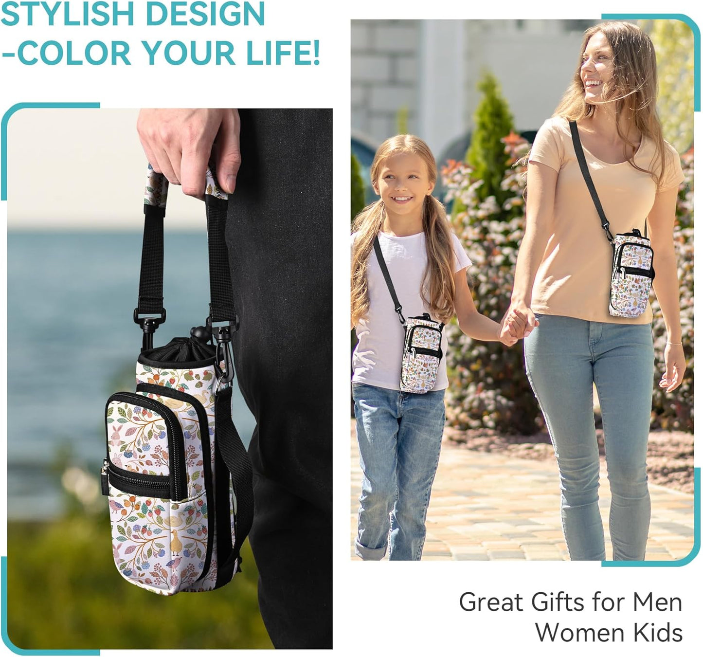 icolor Water Bottle Carrier Bag with Strap 25/32/40 oz Crossbody Bottle Holder with Phone Pocket Sling Sleeve Insulated Neoprene Water Bottle Pouch for Walking Travelling