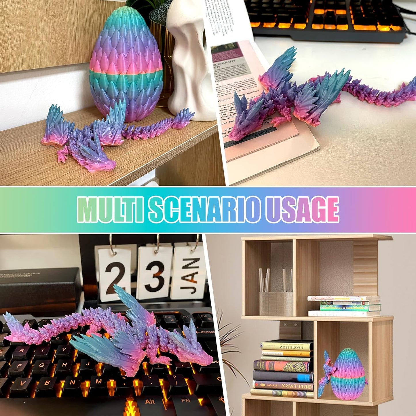 12inch Fly Dragon Egg, Year of The Dragon, 3D Printed Dragon, Executive Desk Toys, Articulated Dragon, Fidget Toys Gifts for Graduates Students Teachers Adults (Candy)