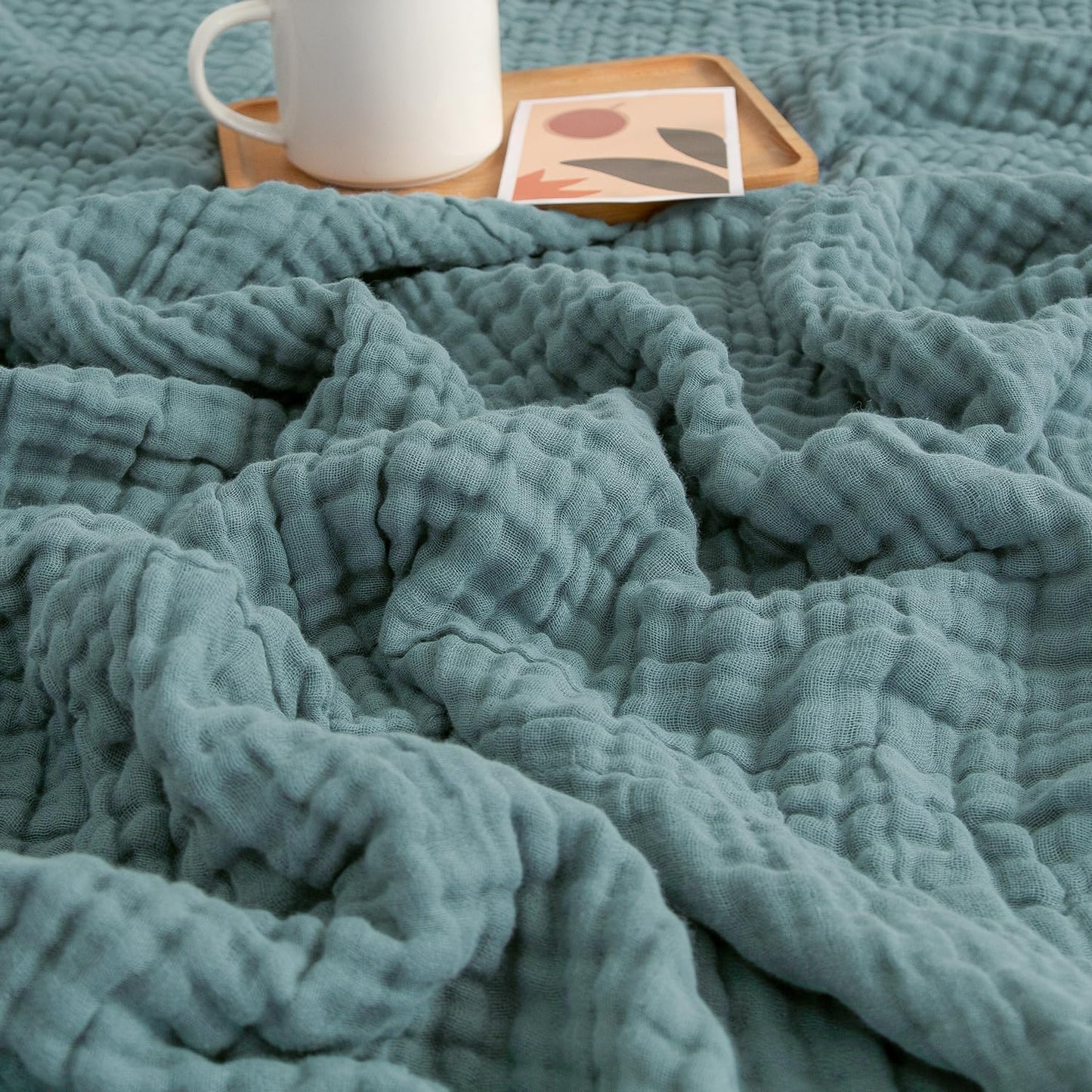 EMME Cotton Muslin Blanket King Size - Soft, Breathable Layering Bedspread Blanket, 108"x90", All Season Gauze, Teal