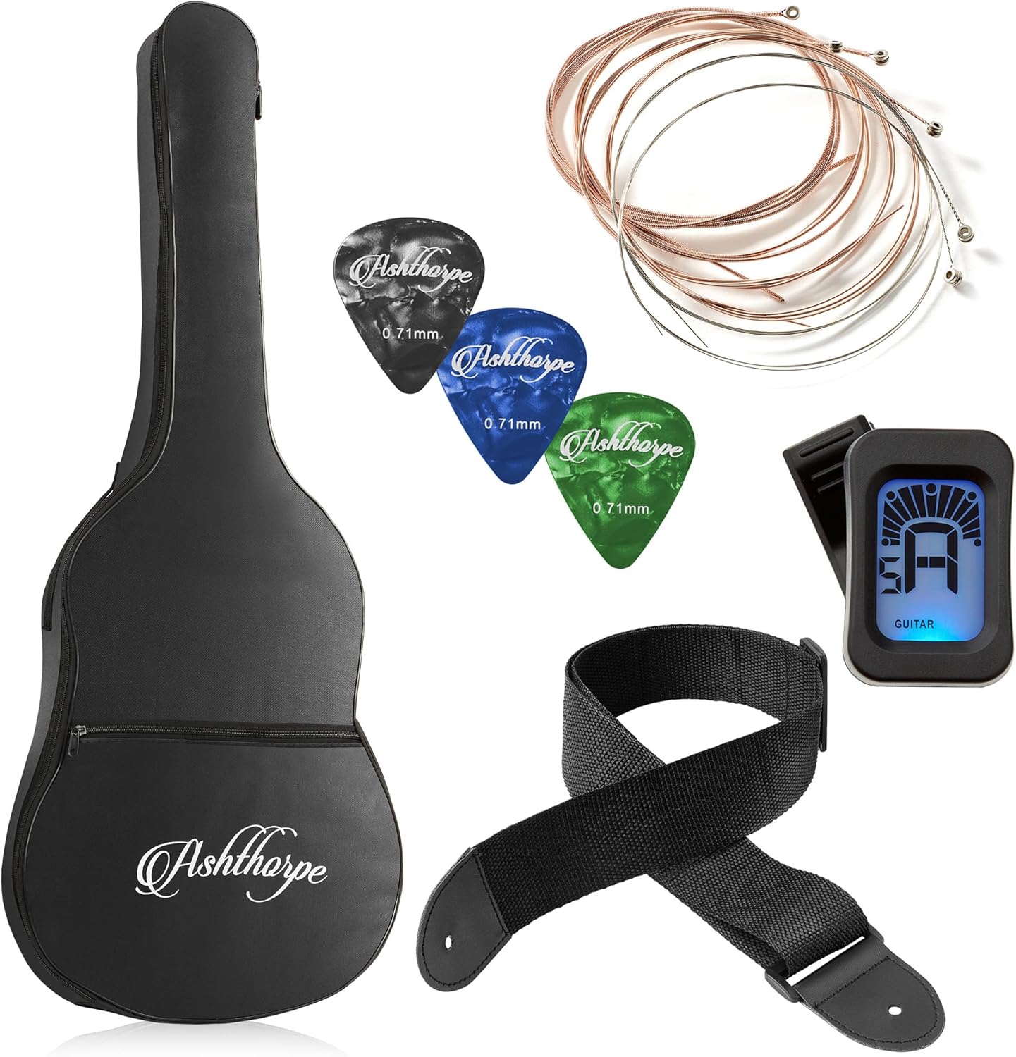 Ashthorpe 30-inch Beginner Acoustic Guitar Package (Black), Basic Starter Kit w/Gig Bag, Strings, Strap, Tuner, Picks
