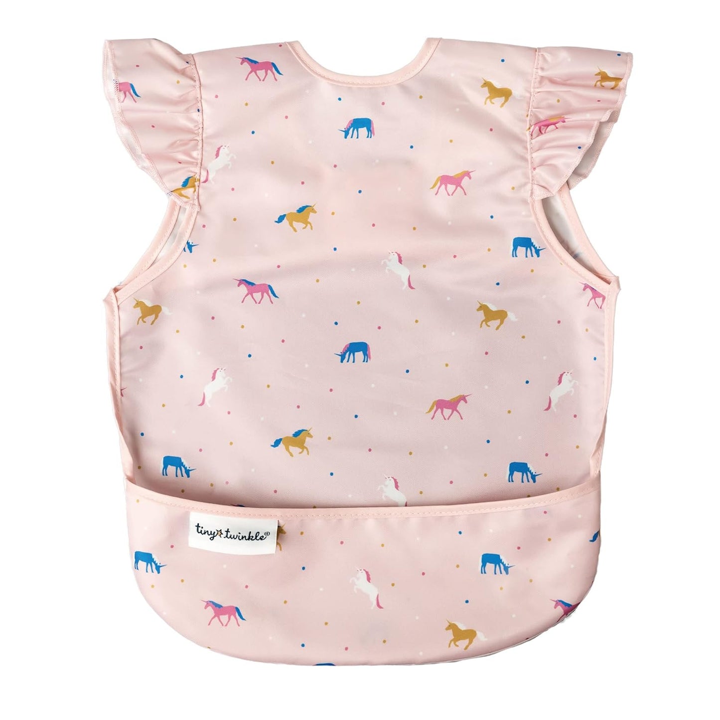 Tiny Twinkle Mess Proof Baby Bib - Waterproof & Lightweight Baby-Led Weaning Apron | 100% Recycled Polyester, Easy Clean & Machine Washable (Unicorn Confetti, Small 6-24 Months)