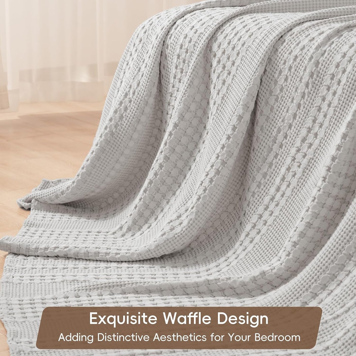 PHF 100% Cotton Waffle Weave Blanket King Size, Soft Lightweight Breathable Cozy Summer Blankets for Bed, Luxury Aesthetic Woven Bedding for Home Decor, 108"x90", Light Grey