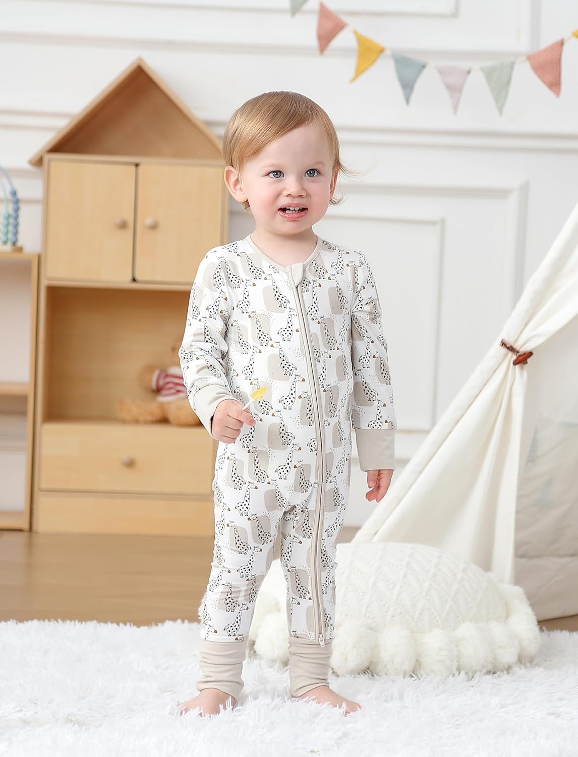 JunNeng 2Pcs Baby Rayon from Bamboo Sleeper with Mitten Cuffs, Footless Zipper Cozy Pjs, Non-Slip Soles Romper