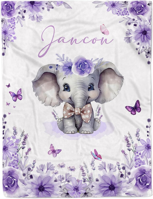 Custom Baby Blanket with Name Personalized Baby Name Blankets for Girls Customized Elephant Blanket for Baby Shower Birthday Christmas Newborn Gifts