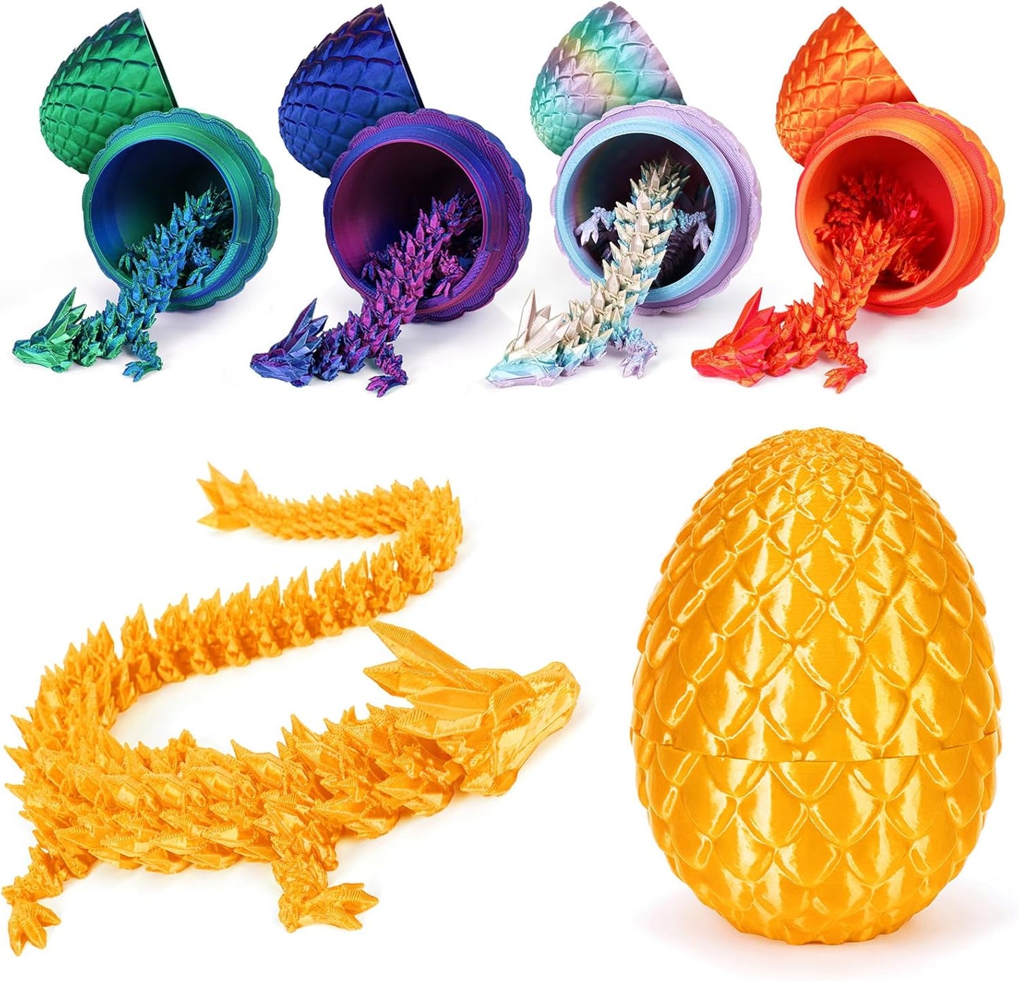 3D Printed Dragon Egg,Dragon Eggs with Dragon Inside,Crystal Dragon Fidget Toys,Full Articulated Dragon Dragon in Egg,Adults Fidget Toys for Autism ADHD (Gold)