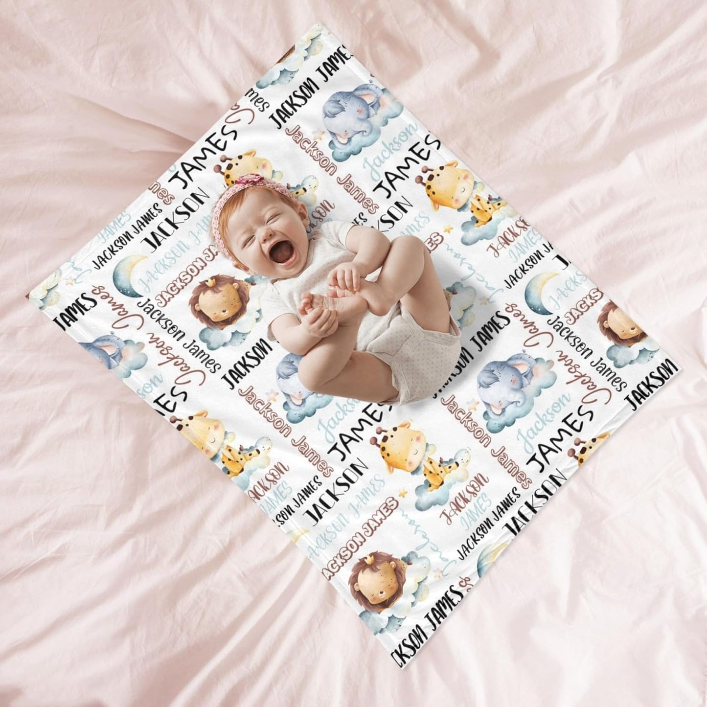 Personalized Baby Blanket for Boys, Custom Baby Blanket with Name, Safari Animal Blanket Name Baby Blanket, Safari Animal Swaddle Blanket for Toddlers Kids Newborn