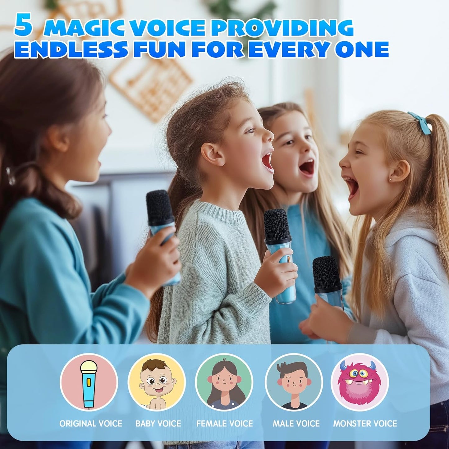 Karaoke Machine for Kids & Adults, Portable Bluetooth Mini Karaoke Speaker with 2 Wireless Microphone and Lights, Birthday Gifts for Girls & Boys, Toys for Girls, Family Home Party (Sky Blue)