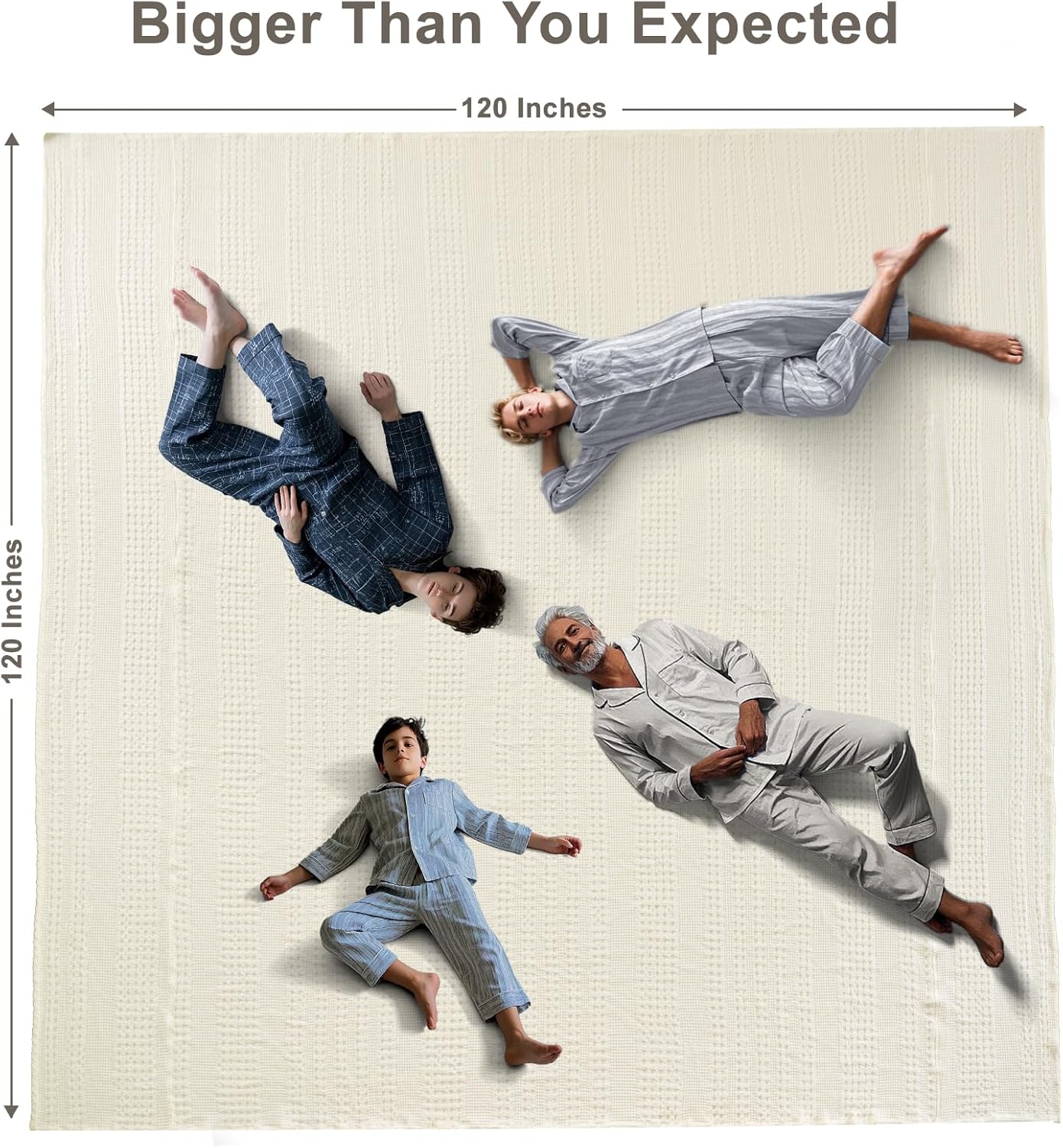 PHF 100% Cotton Waffle Blanket Oversized King 120"x120", Lightweight Breathable Extra Large 10'x10' Summer Blankets for Bed, Giant Big Luxury Aesthetic Woven Bedding for Home Decor, Ivory