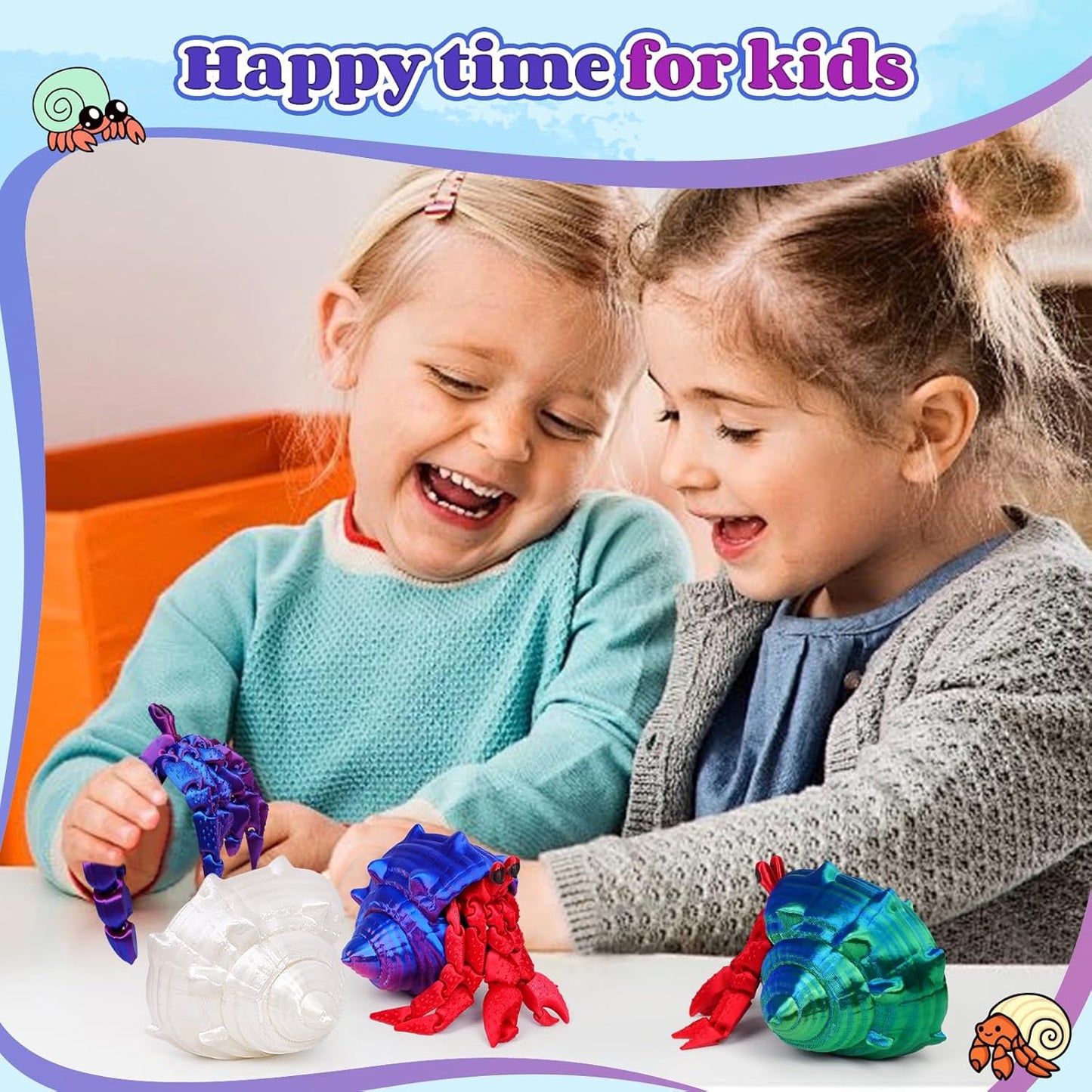 3D Printed Hermit Crab Fidget,3D Printed Dynamic Animals Toy,Full Articulated Flexible Crystal Hermit Crab Fidget Fidget Toys,Adults Fidget Toys for Autism ADHD,Home Office Decor (Blue purple)