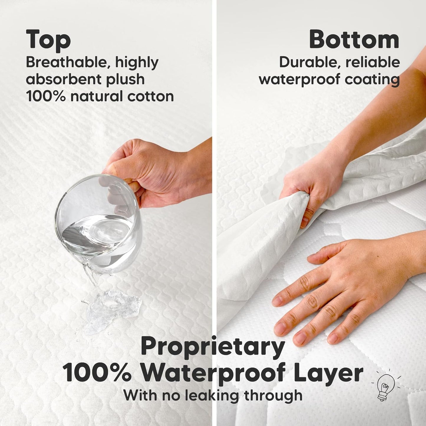 Waterproof Crib Mattress Protector Cover Fitted - 2-Pack Quiet Baby Crib Mattress Pad Sheets, 52" x 28" Soft Quilted Cotton Baby Sheet, Machine Washable, Easy Fit, Durable(Soft White/Mavy)