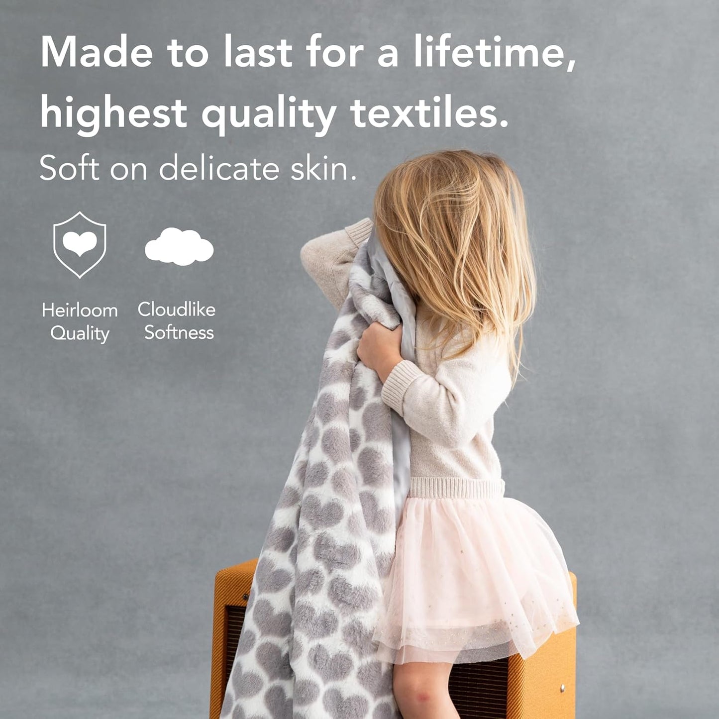 Little Giraffe Baby Blanket - Luxe Soft Blanket with Satin Trim - Baby Stroller Blanket - Newborn Baby Essentials & Baby Gifts - 29"x35" - Heart Army Silver