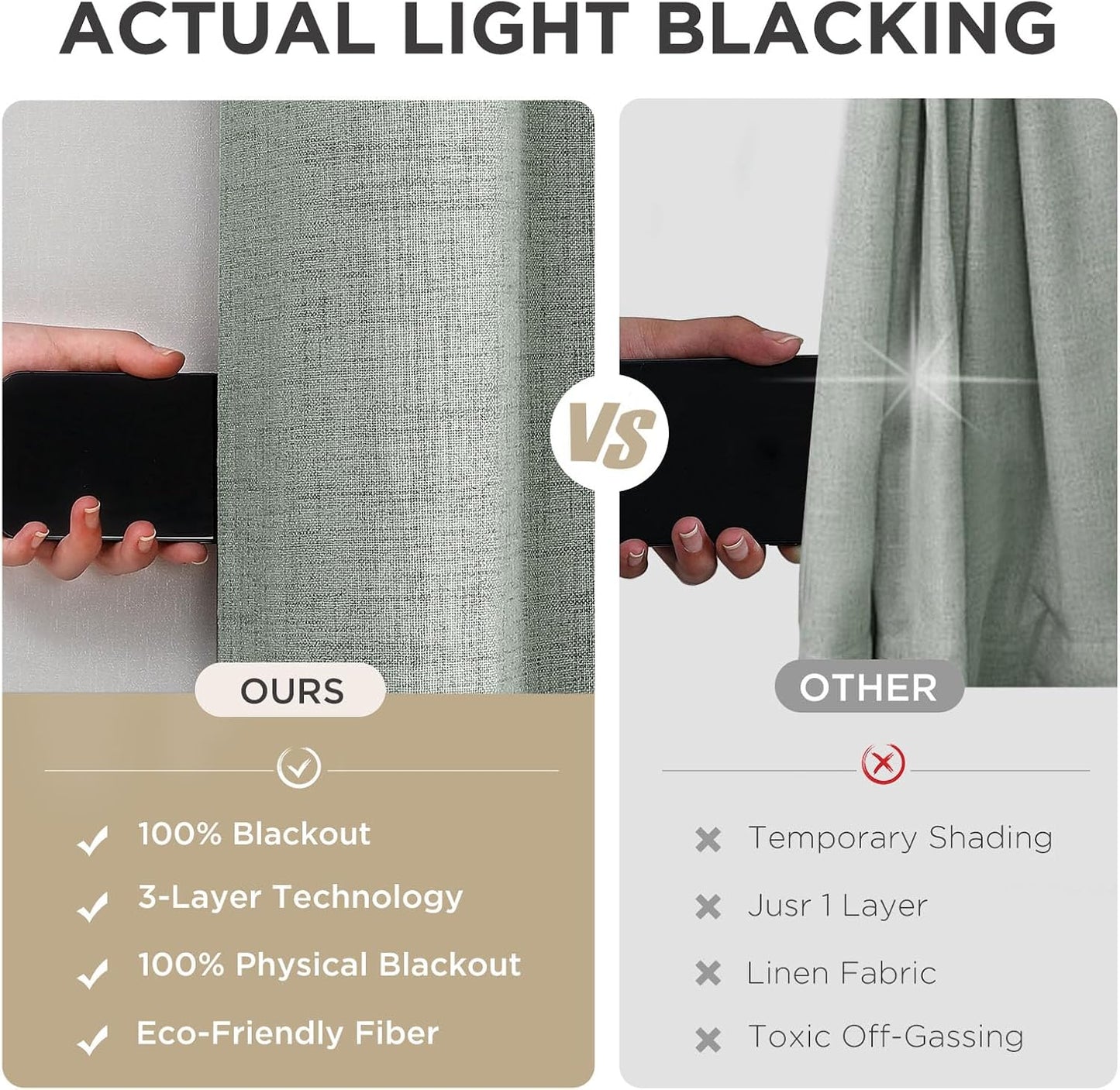 Joydeco Blackout Curtains 108 Inches Long 2 Panels Burg, Room Darkening Curtains for Bedroom, 100% Black Out Textured Thermal Drapes Privacy Protection 2 Panels Set(W52 x L108 Inch, Sage Green)