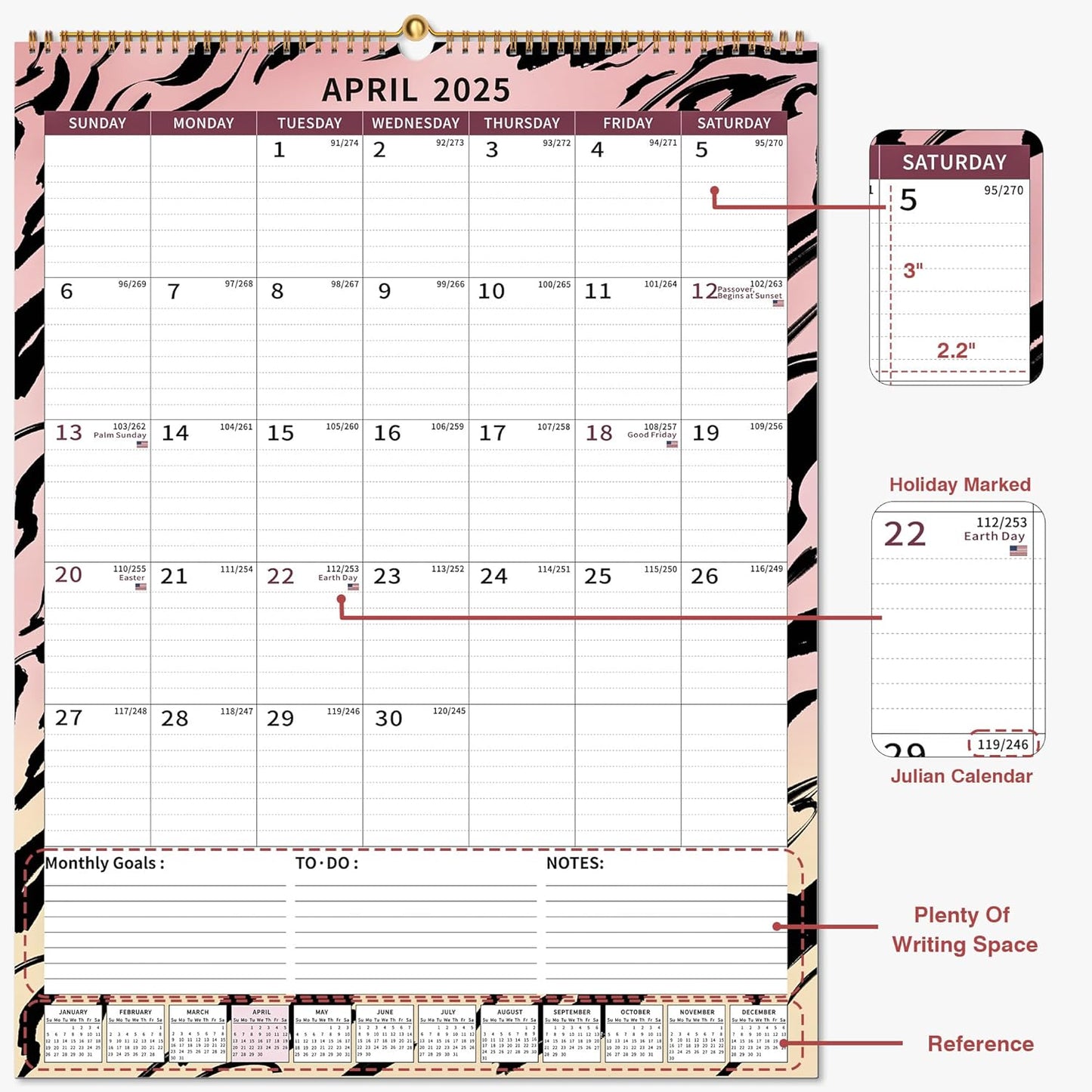 2025 Calendar, Wall Calendar 2025-2026 (17"x22") with Lines, Monthly Calendar from Jan 2025 to Jun 2026, Vertical Large Monthly Family Calendar 2025 for Wall, Calendario 2025
