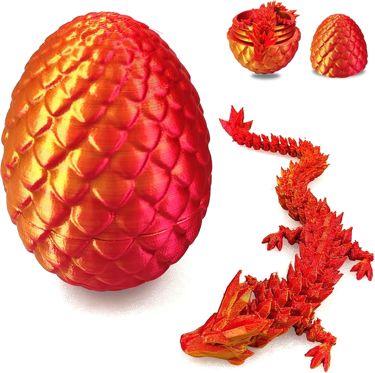 3D Printed Dragon in Egg with Dragon Inside,Dragon Surprise Egg,Flexible Joints Home Office Dragon Decor Executive Desk Toys for Autism/ADHD,Crystal Dragon Eggs Fidget Toy (Laser Red)