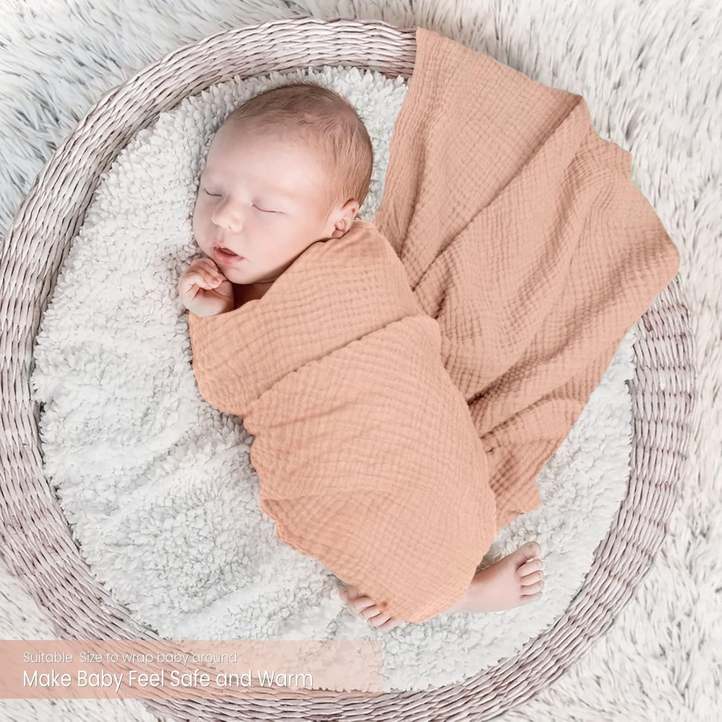 Lulu moon Muslin Swaddle Blanket Baby Receiving Blankets Neutral, 2 Pack, Peach