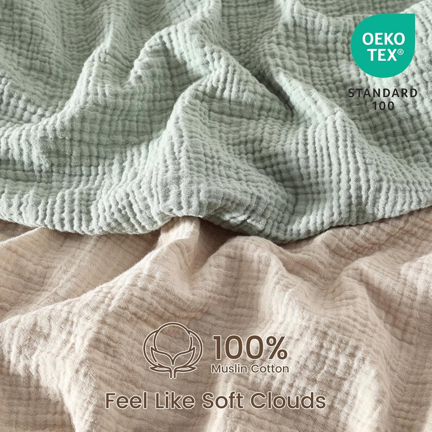 david's kids Muslin Mini Crib Sheets, 2 Pack Cotton Pack N Play Sheets for Boys Girls Neutral, Soft Breathable Baby Sheets Fit Pack N Play, Playard and Mini Crib Mattresses, Oat Milk & Sage Green