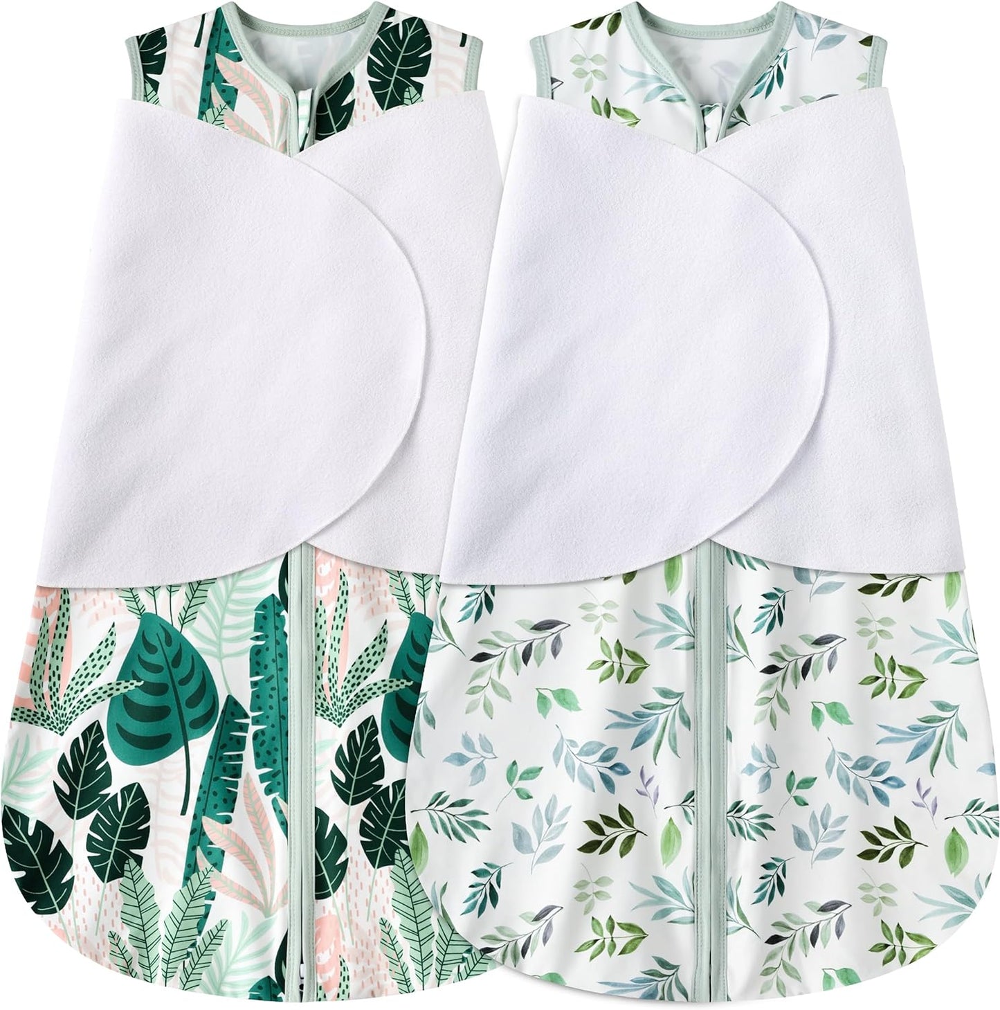 Newborn Sleep Sack Baby Swaddle,3-6 Months,3-Way Adjustable Wearable Blanket,100% Rayon Cotton Swaddling Sleeping Bag，TOG 0.5（Banana&Leaf）