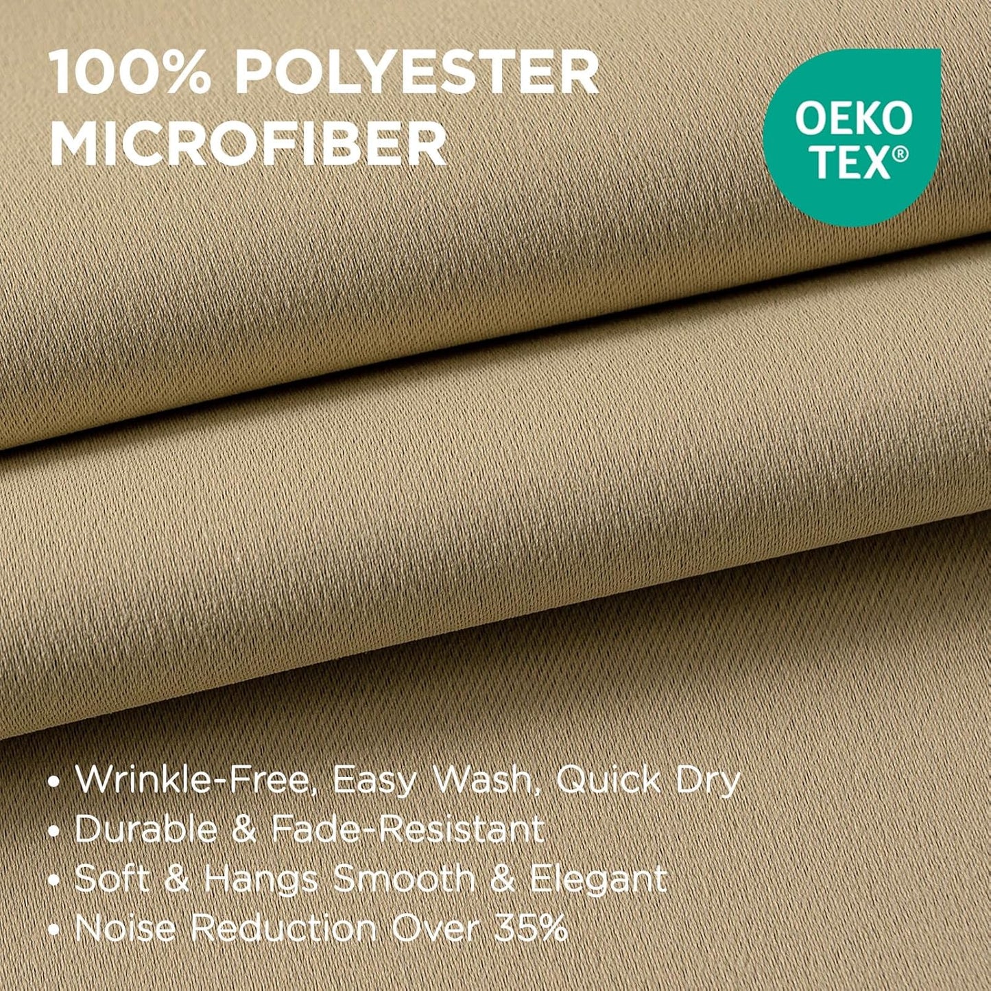 Joydeco Blackout Curtains 90 Inches Long 1 Panel, Thermal Insulated Long Curtains& Drapes 1 Piece, Room Darkening Grommet Drapes for Living Room Bedroom Window (W70 x L90 Inch, Beige)