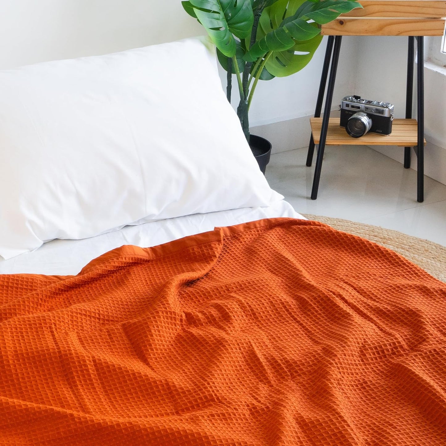 Salt Earth GOTS Certified 100% Organic Cotton Throw Blanket, 55"X60" Blankets & Throws for Bed, Throw Blanket for Couch,Modern & Cozy Blanket, All Season Waffle Blanket, Soft Blanket (Cinnamon Stick)