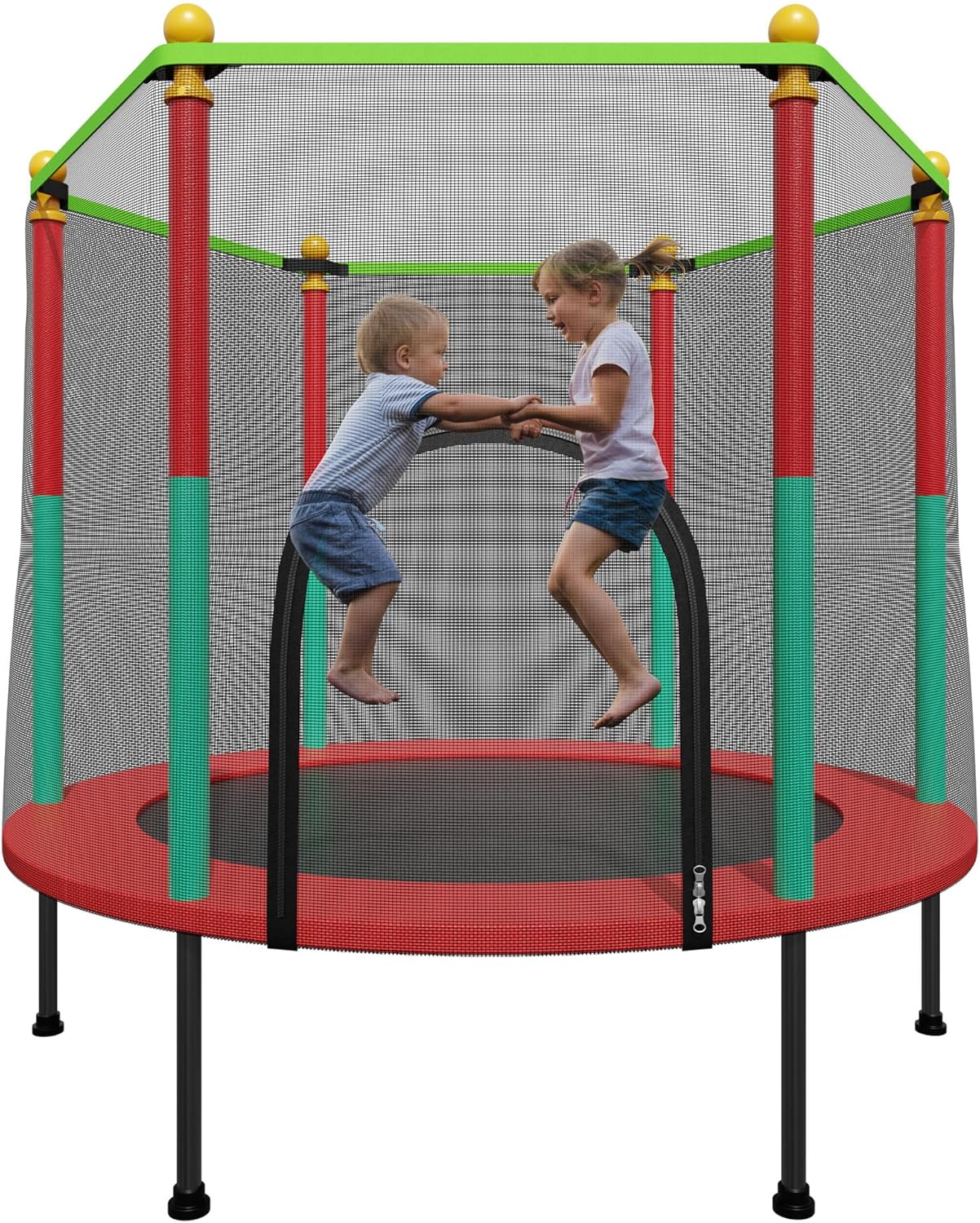 55IN Trampoline for Kids - Indoor/Outdoor Play with Enclosure Net - Easy to Assemble Recreational Trampoline - Red