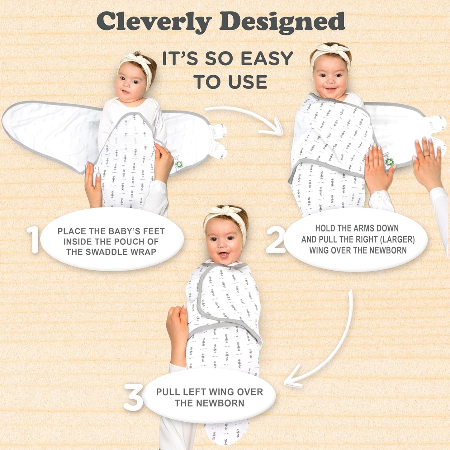 Baby Swaddle Blanket 3-Pack – Organic Cotton Adjustable Swaddle Wrap for Newborns 0-3 Months – Infant Sleep Sack for Baby Girl or Boy – Soft Breathable Swaddling Blankets, Grey