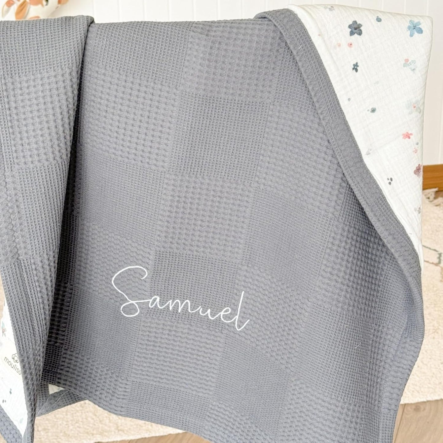 Personalized Baby Blanket with Name – Handmade 100% Organic Cotton Newborn Gift | Custom Knit Blanket for Boys, Girls, Kids & Baby Showers