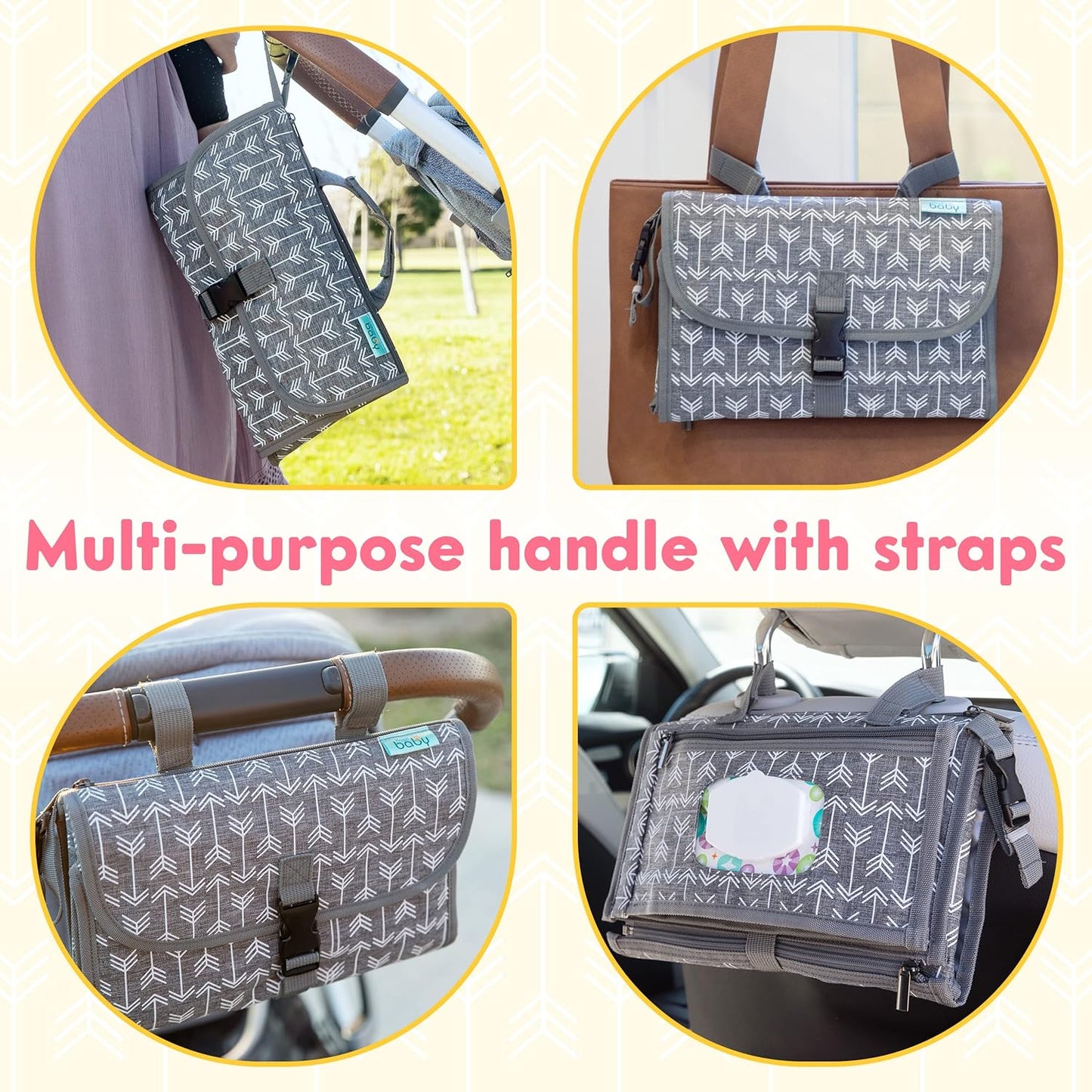 Kopi Baby Portable Diaper Changing Pad - Baby Diaper Changer Travel Bag with Wipes Pocket, Smart Design Portable Changing Mat, Infant Travel Station Kit, Gift for Newborn Girl & Boy - Classic