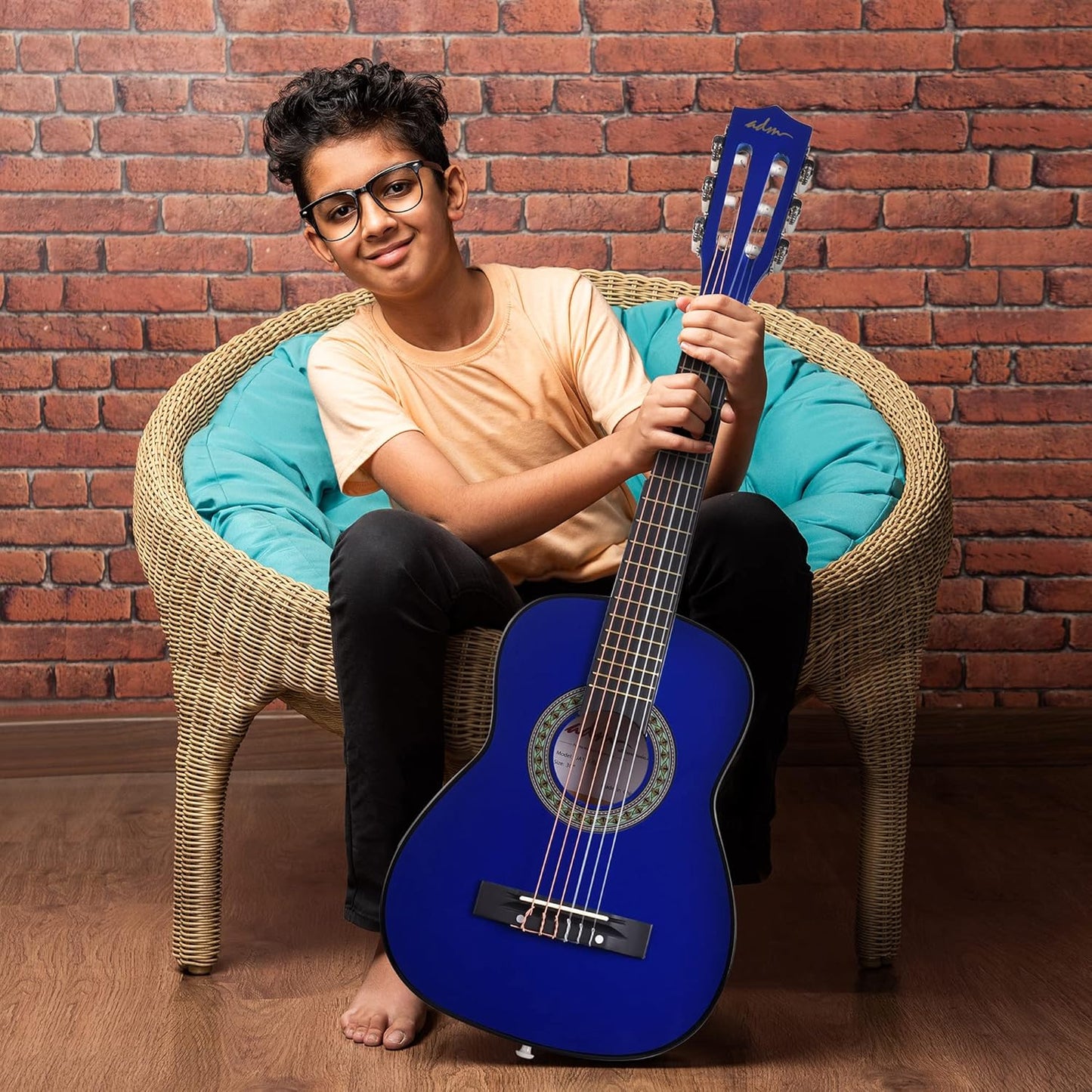 ADM Beginner Acoustic Classical Guitar 30 Inch Nylon Strings Wooden Guitar Bundle Kit for Kid Boy Girl Student Youth Guitarra Online Lessons with Gig Bag, Strap, Tuner, Extra Strings, Picks,Blue