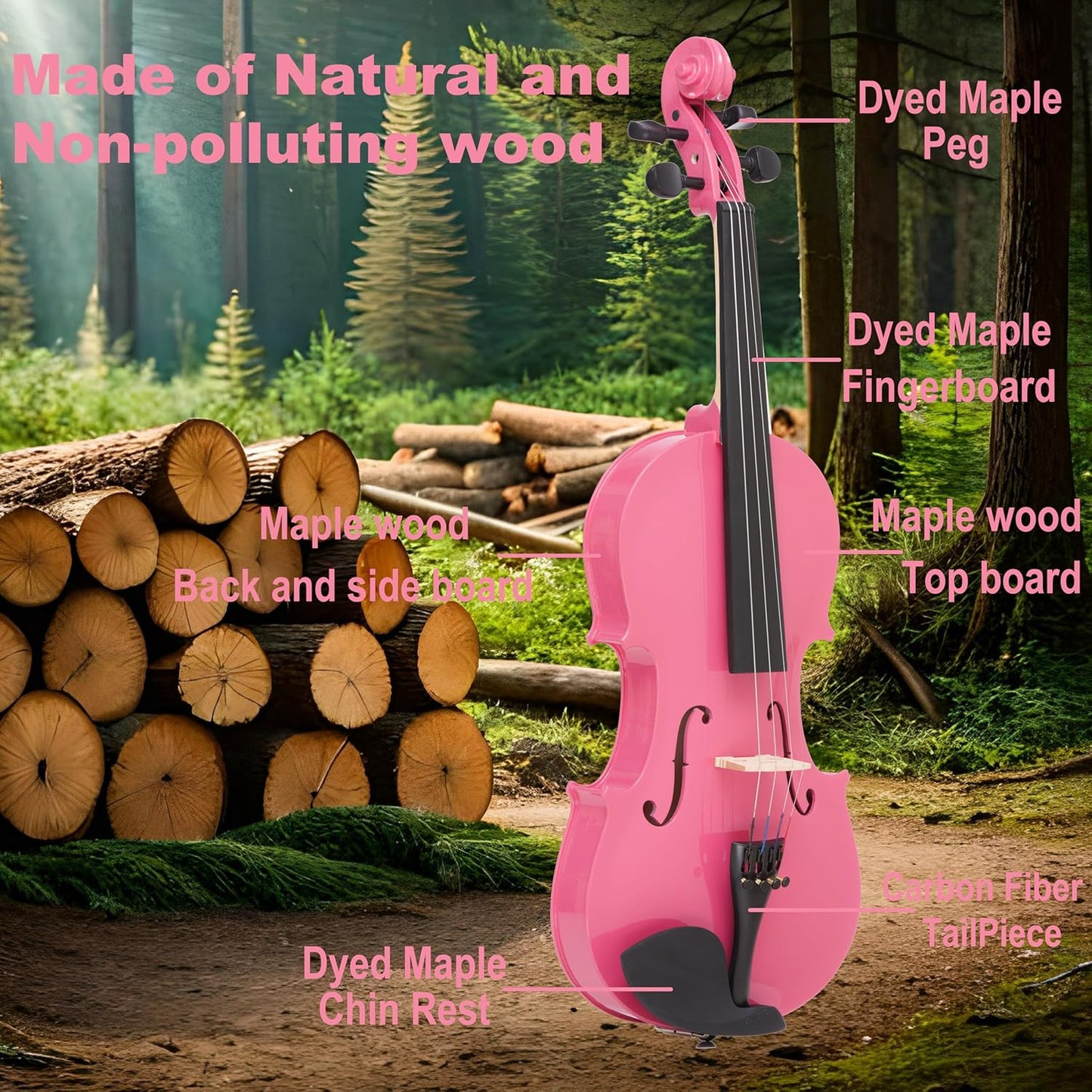 1/2 Fiddle Pink Colored Premium Violin Outfit for Beginners Adults Kids With 5 Color Fingering Tape- Handcrafted Student Beginner Violin.