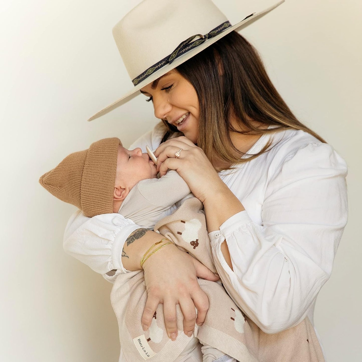 Baby Swaddle Blanket - 100% Luxury Cotton Knit Soft Cozy Lightweight Unisex Receiving Crib Stroller Quilt Blanket for Shower Gift Registry for Newborns Infants Toddlers (Sheep - Khaki)