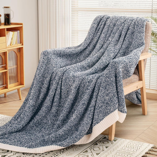 NEXHOME PRO Twin Size Soft Throw Blankets for Couch, Cozy Blankets Reversible Warm Knit Blanket for Women, Fuzzy Plush Lightweight Throws for Sofa, Bed, Picnic, Navy 60 x 80 inches