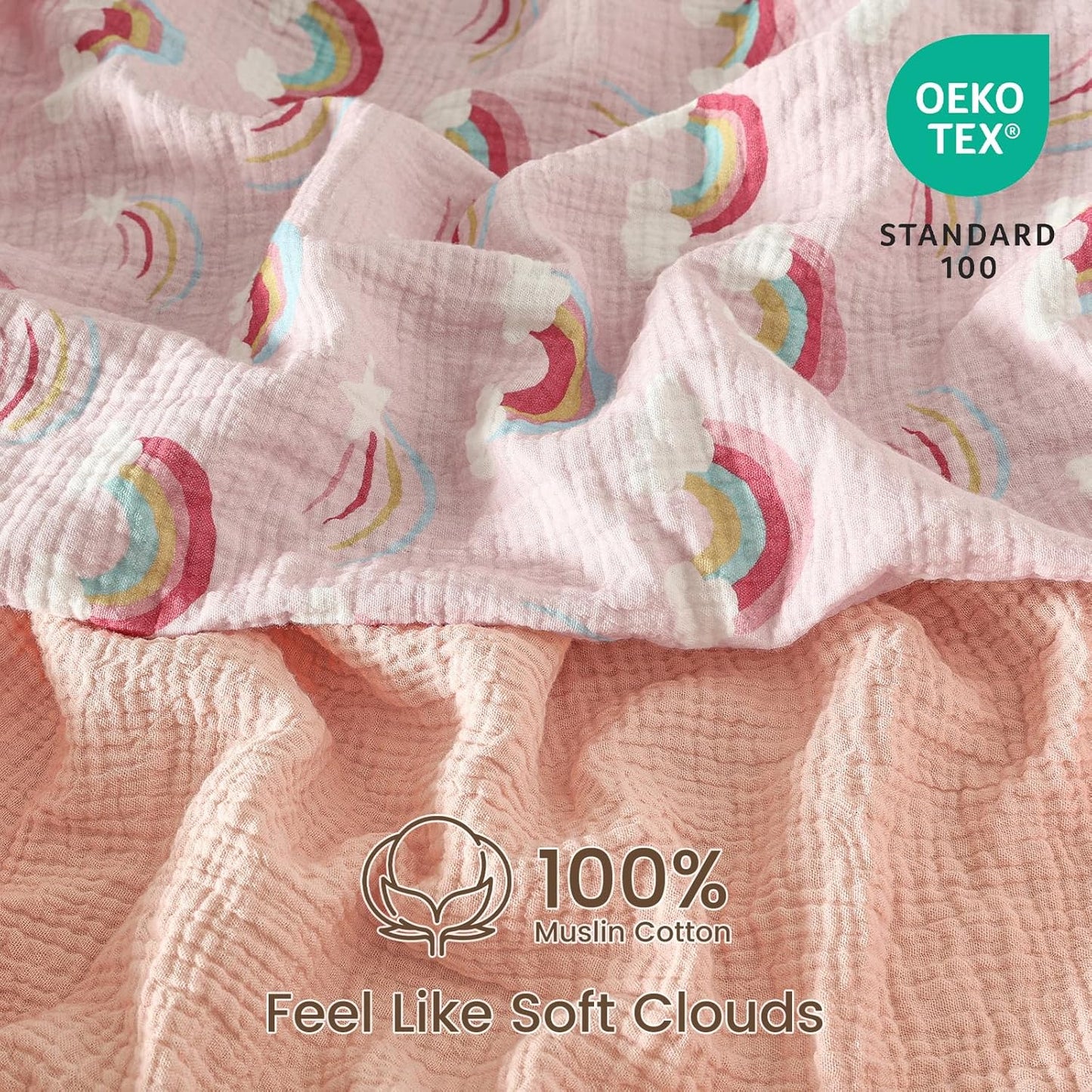 david's kids Muslin Mini Crib Sheets, 2 Pack Cotton Pack N Play Sheets for Boys Girls Neutral, Soft Breathable Baby Sheets Fit Pack N Play, Playard and Mini Crib Mattresses, Rainbow