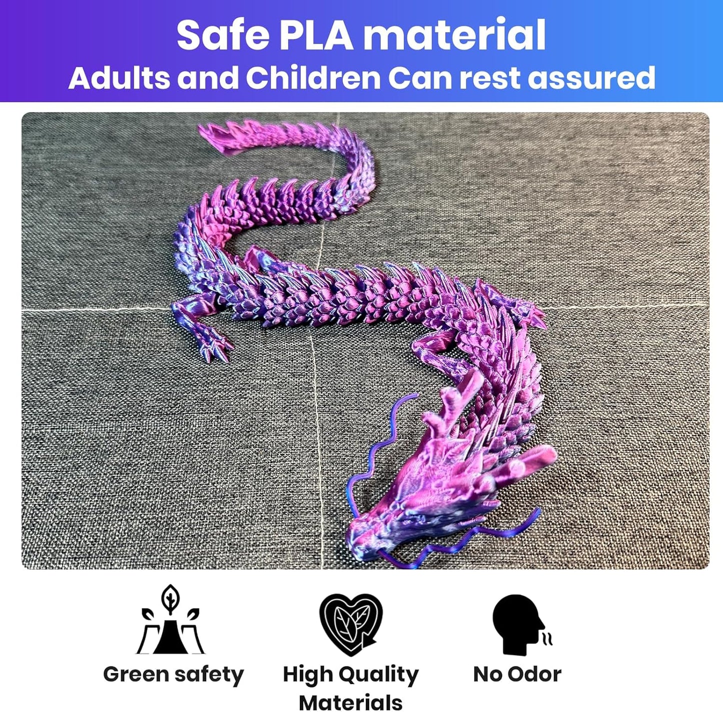 3D Printed Dragon,Chinese Dragon,Dragon Statue,Fidget Toys ,18 in,Fidget Toys for Autism/ADHD,3D Printed Present Toy, Executive Desk Toys,Home Office Decor