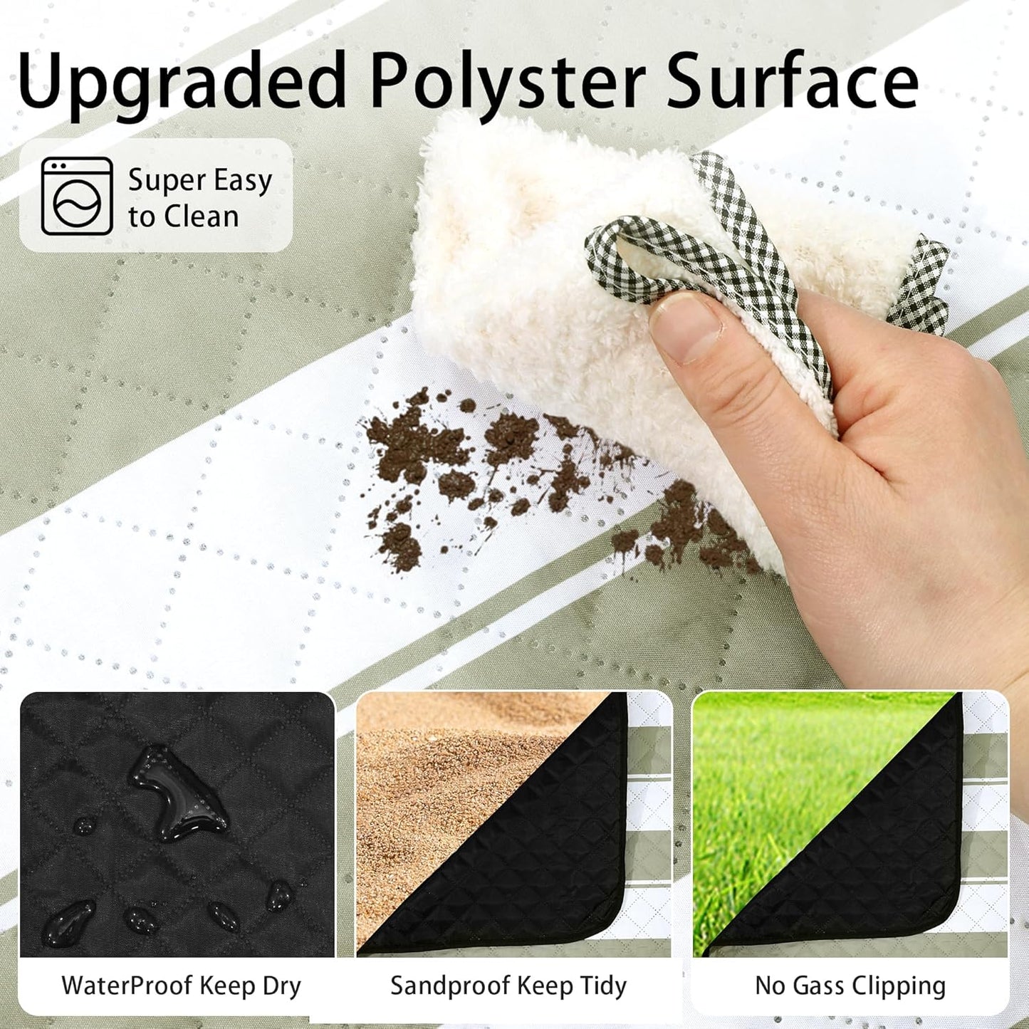 HX&OD Outdoor Picnic Blanket Extra Large, 80”x60” Waterproof Picnic Mat Foldable Camping Blanket Portable with Carry Strap for Beach Mat (Green)