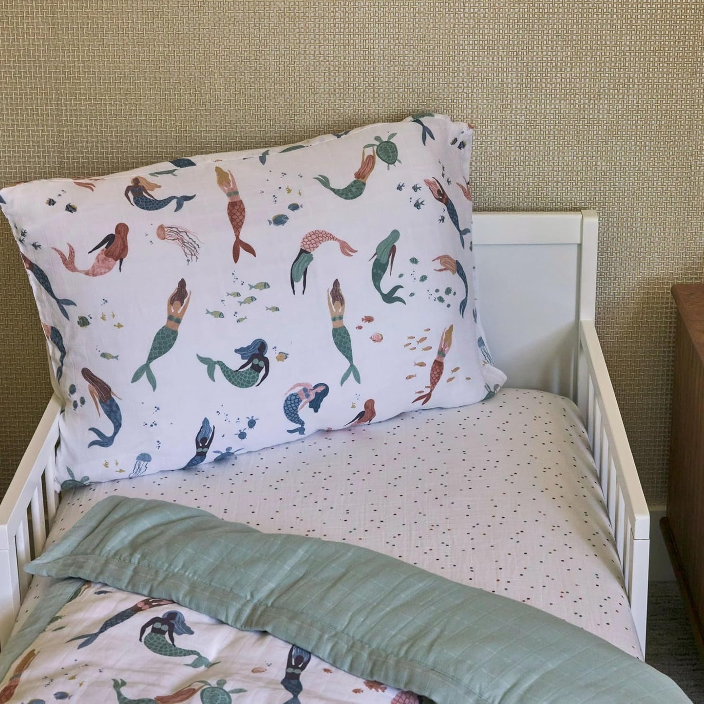 Little Unicorn Standard Pillowcase 2 Pack | Super Soft & Breathable Muslin Fabric | Snug Envelope Closure (Mermaid Party)