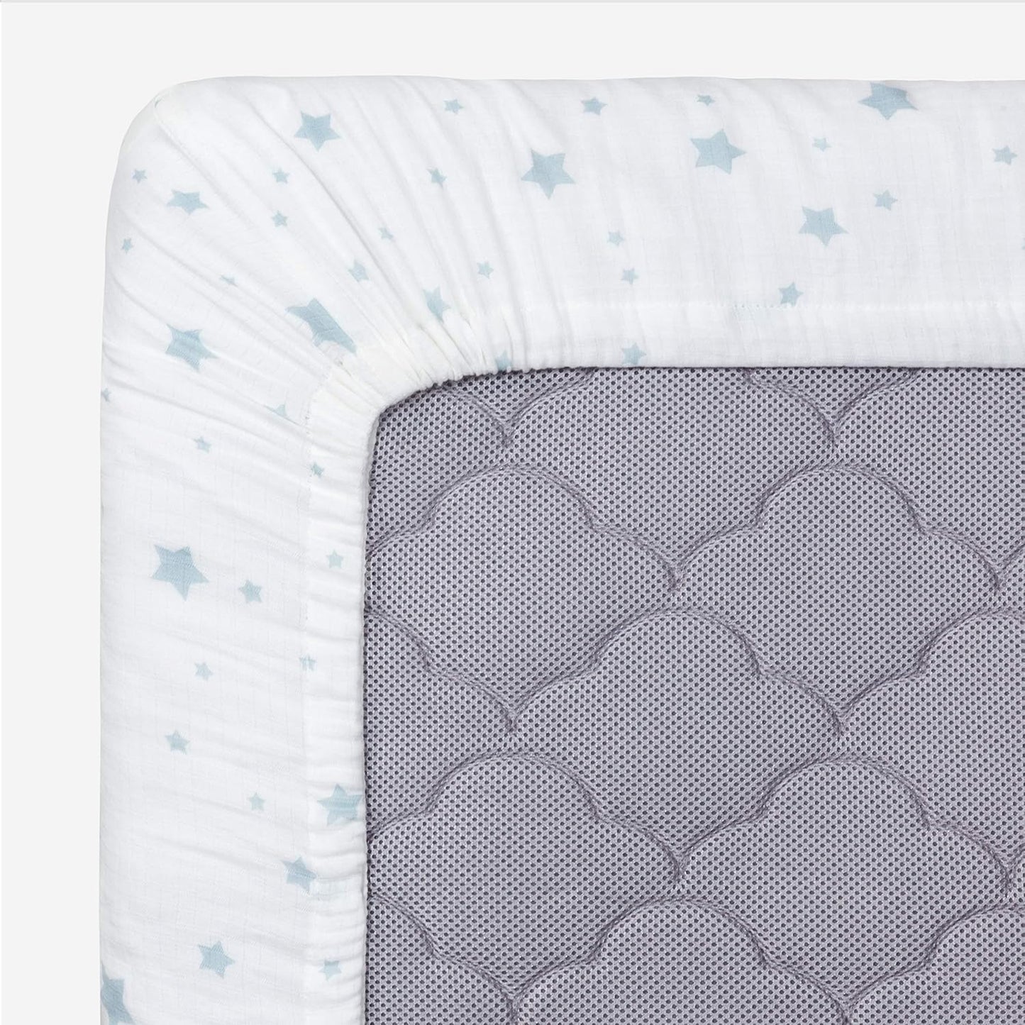 Newton Baby Mini Crib Fitted Sheets (2-Pack) | Organic Muslin Cotton, Breathable & Soft Baby Sheets, Washable Baby Mattress Sheets, Fits Any Mini Sized Crib 24" x 38", Moonstone Mist Stardust + White