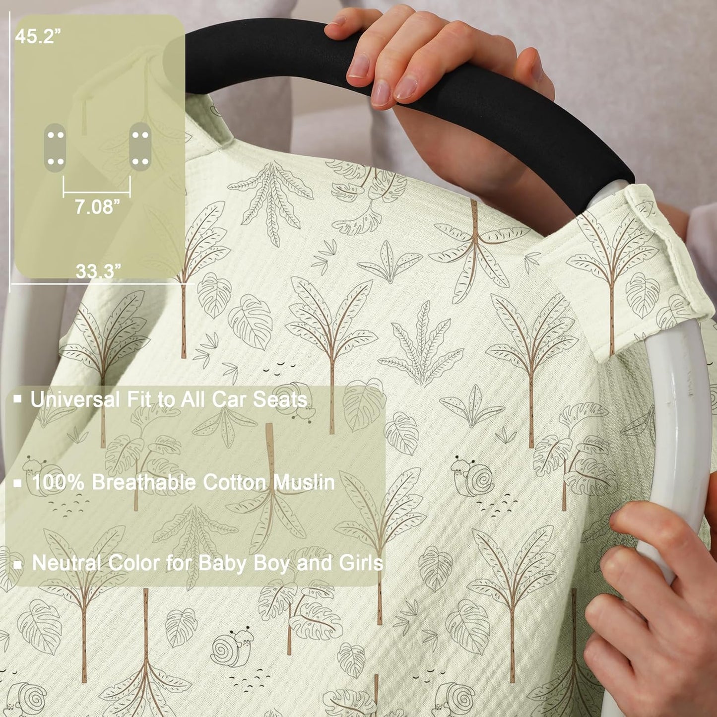 100% Muslin Cotton Car Seat Cover Baby, Carseat Canopy Cover, Universal Fit Stroller Covers for Boys and Girls (Coconut Grove)