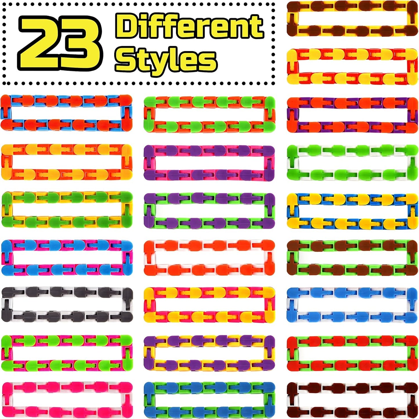 46 Pack 24 Links Wacky Tracks Snap and Click Fidget Toys,Fidget Snake Toy for Party Favors,Plastic Chains Finger Sensory Toys,Stress Relief Toys for Kids