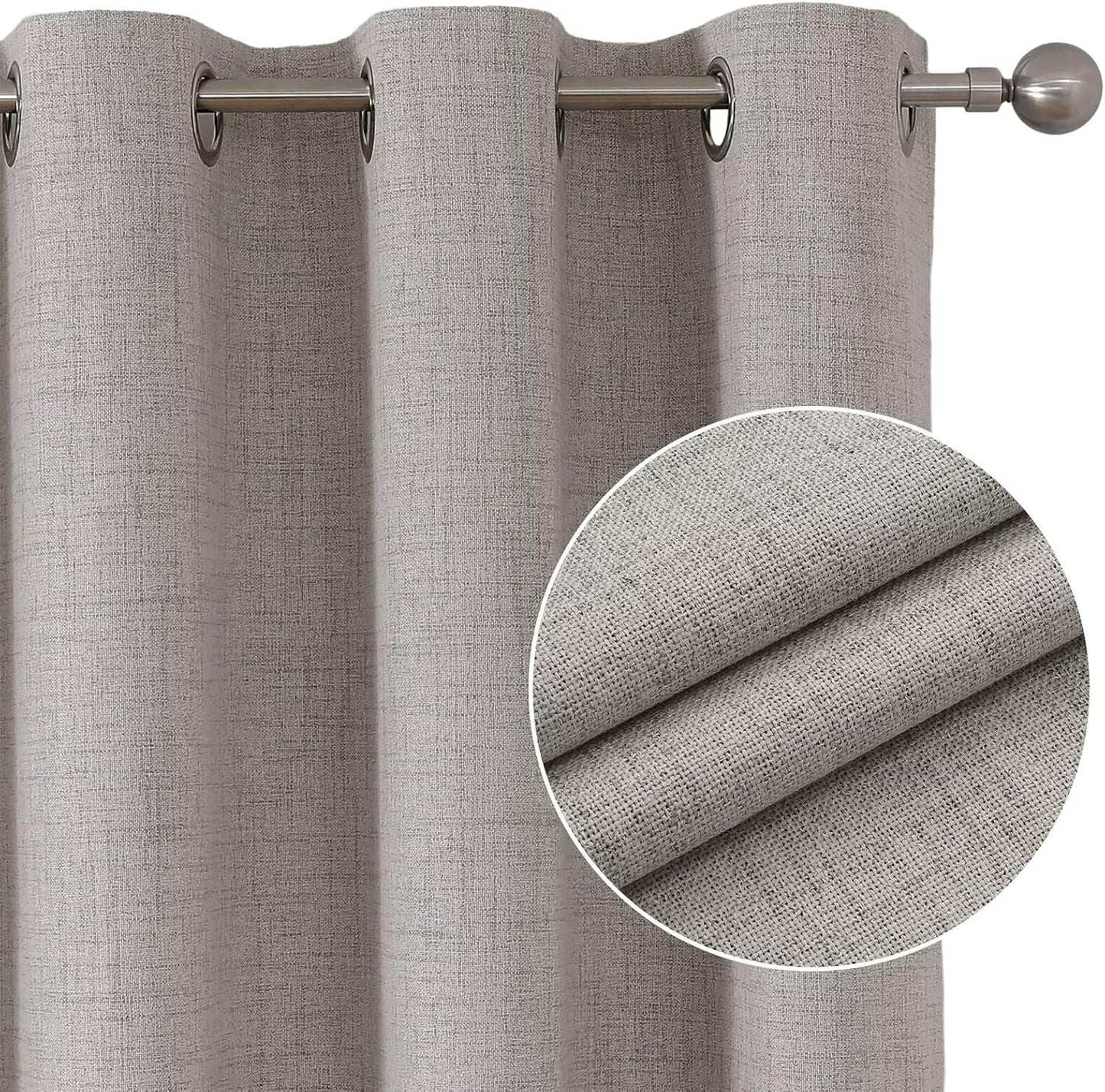 Joydeco Greyish White Blackout Curtains 120 Inches Long, Extra Long Curtains 120 Inch Length 1 Panel for Bedroom, Thermal Insulated Linen Black Out Curtains with Grommets(100x120, Greyish White)