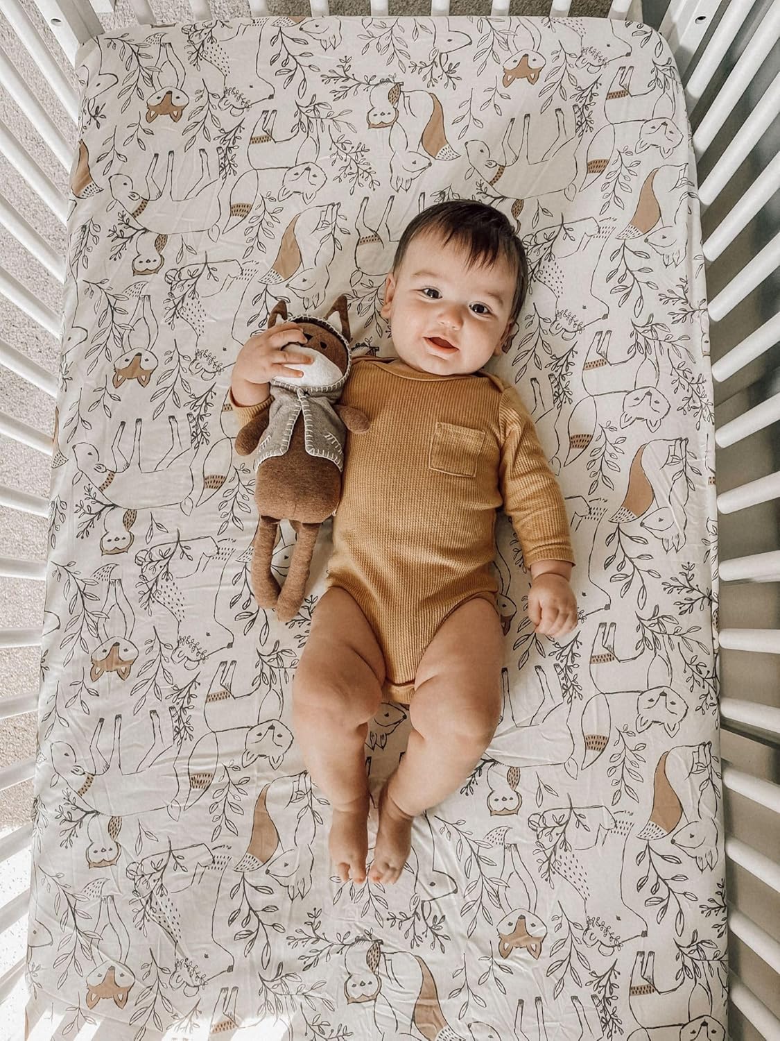 Crane Baby 100% Cotton Sateen Fitted Baby Sheets, Breathable, Fits 28X52 Standard Mattress, Gender Neutral Bedding, Woodland Animal Crib Sheet