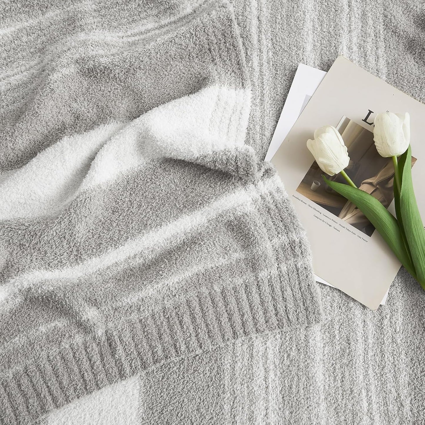 WRENGONGE Light Grey Throw Blanket, 50x70 Soft Cozy Striped Throw Blankets for Couch, Sofa, Bed, Travel, Lightweight Fluffy Warm Plush Decorative Blankets for Women, Men,Kids Gift