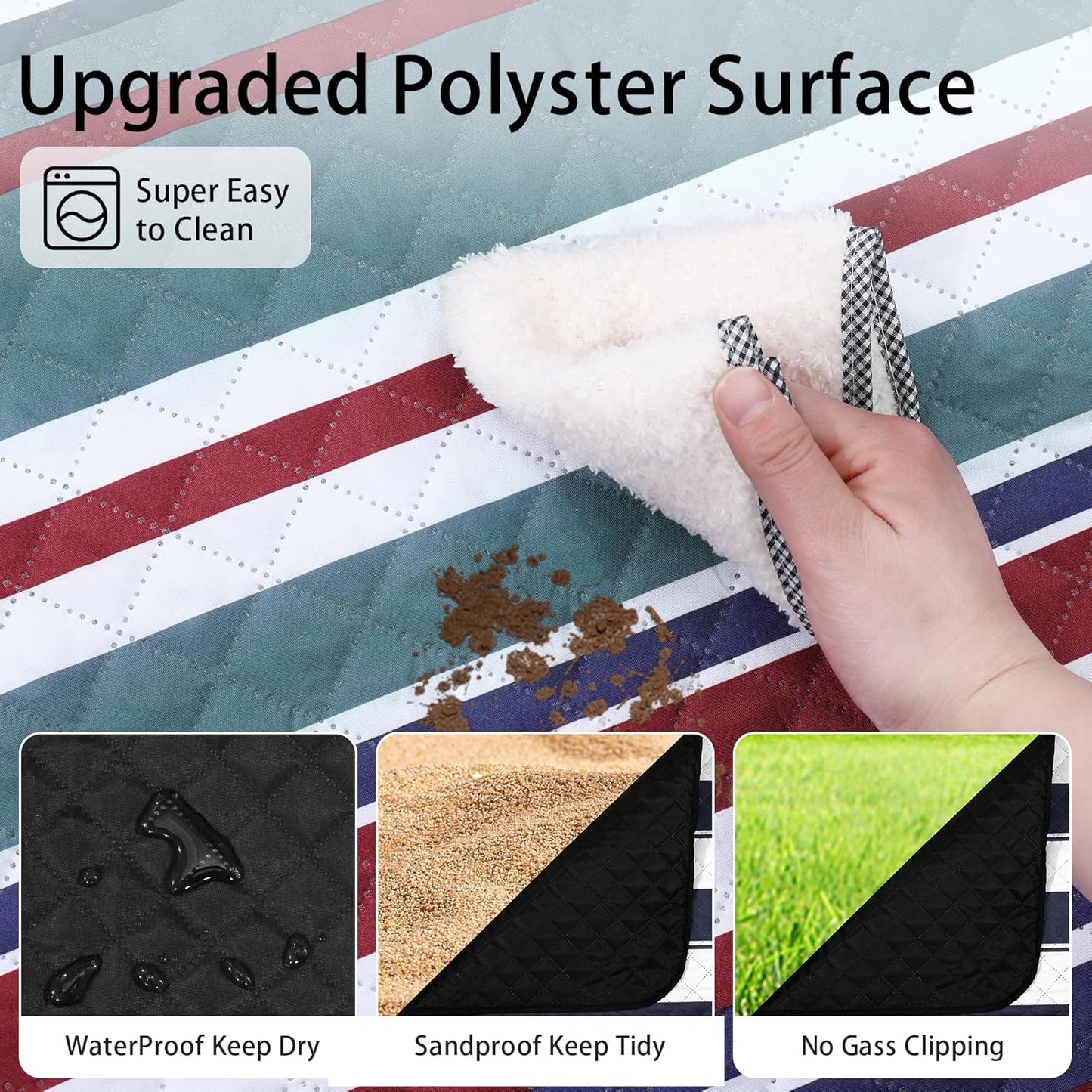 HX&OD Large Picnic Blanket Outdoor 80”x60” Waterproof Picnic Mat Foldable 3-Layer Camping Blanket Portable with Carry Strap Park Blanket for Grass(Red)