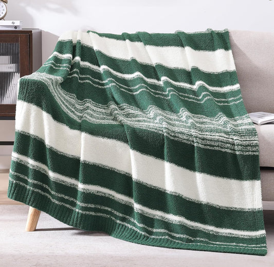 WRENGONGE Dark Green Throw Blanket, 50x70 Soft Cozy Striped Throw Blankets for Couch, Sofa, Bed, Travel, Lightweight Fluffy Warm Plush Decorative Blankets for Women, Men,Kids Gift