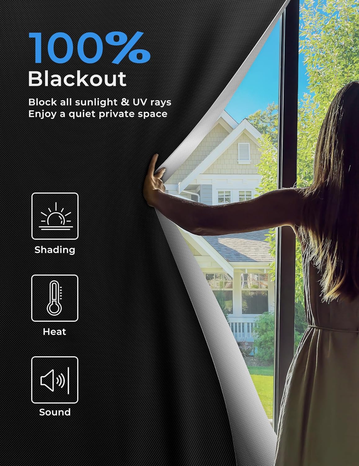 Sumobaby Blackout Curtains for Bedroom Portable 47"x60",No Drill Blackout Shades with Upgraded Hook&Loop Tapes,100% Blackout Window Cover,Thermal Insulated Blinds for Bedroom,Nursery(1 Panel,Black)