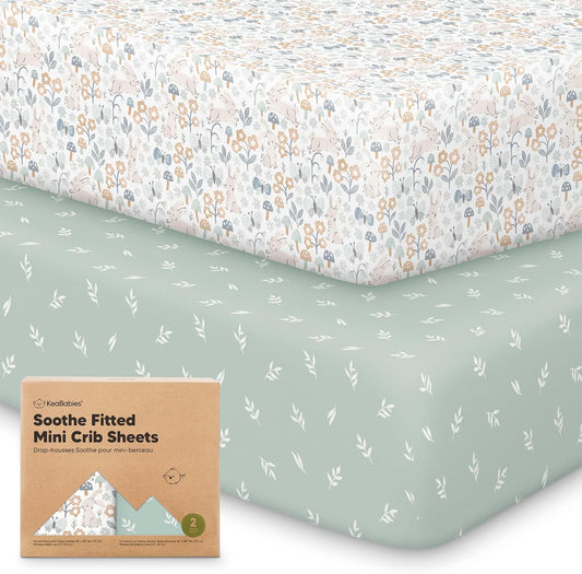 2-Pack Mini Crib Sheets Fitted - 38x26 Pack N Play Sheets for Pack and Play Mattress, Organic Cotton, Soft & Breathable Playard Bedding, Neutral Mini Toddler Bed Cover for Boys, Girls (Prairie)