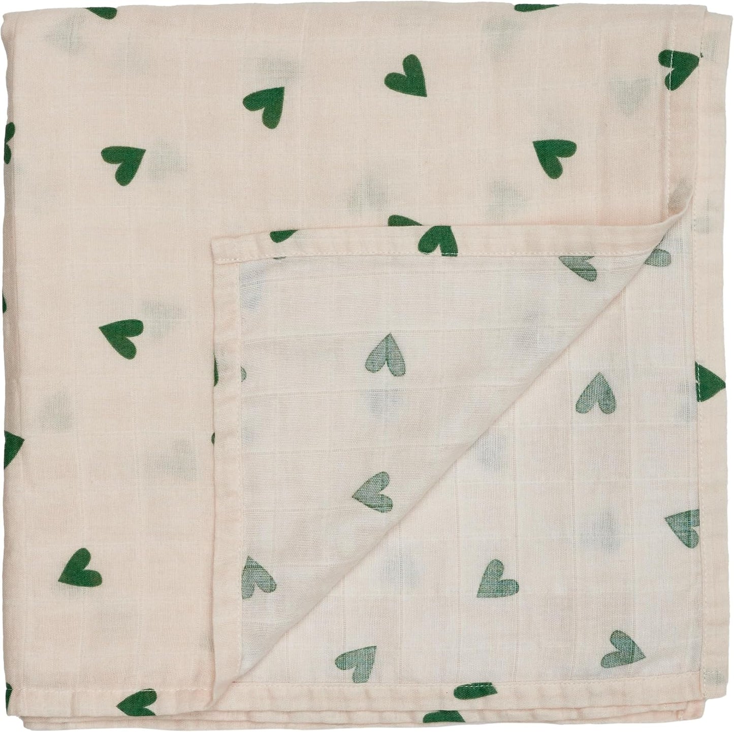 Swaddle - 100% Organic Cotton - Muslin Swaddle Blankets for Newborn, 47" x 47" (Green Hearts)