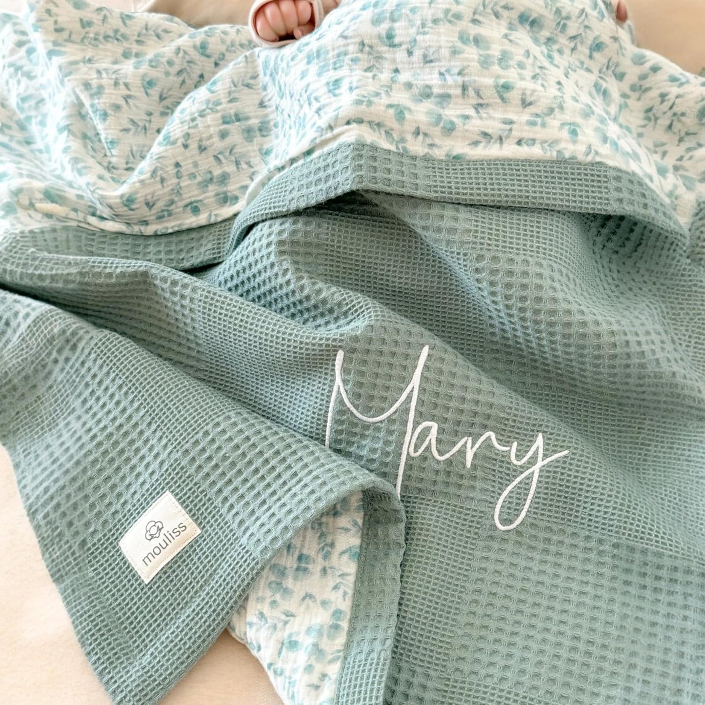 Personalized Baby Blanket with Name – Handmade 100% Organic Cotton Newborn Gift | Custom Knit Blanket for Boys, Girls, Kids & Baby Showers