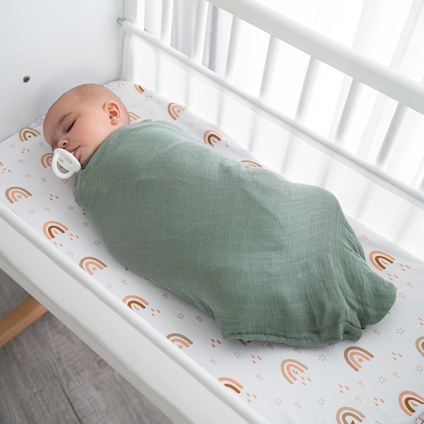 Comfy Cubs Muslin Swaddle Blankets Pack of 4, 47 x 47 Inches, Soft Cotton Baby Blanket Set, Large Multipurpose Swaddling Wraps for Newborns - Self-Soothing Swaddle - Sage, Pacific Blue, Fern, Neptune