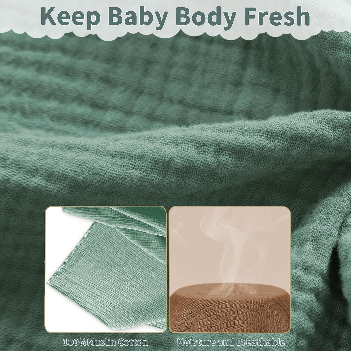 Muslin Swaddle Blankets for Newborn, 2 Pack Breathable Soft Receiving Blanket, Large 41 x 41 inches Swaddle Wrap Burping Clothes, Essentials Infant Shower Items. (Beige & Green)
